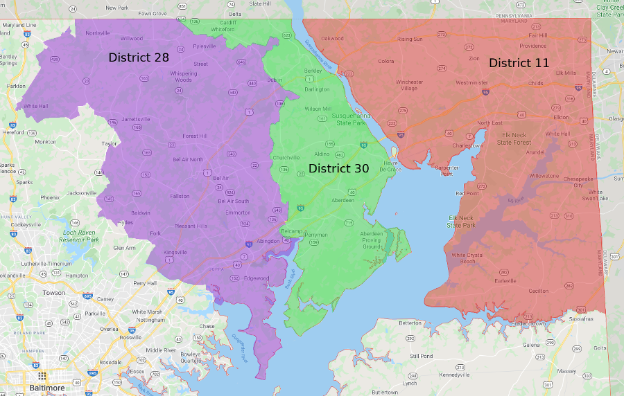 shows geographical boundaries of the three districts